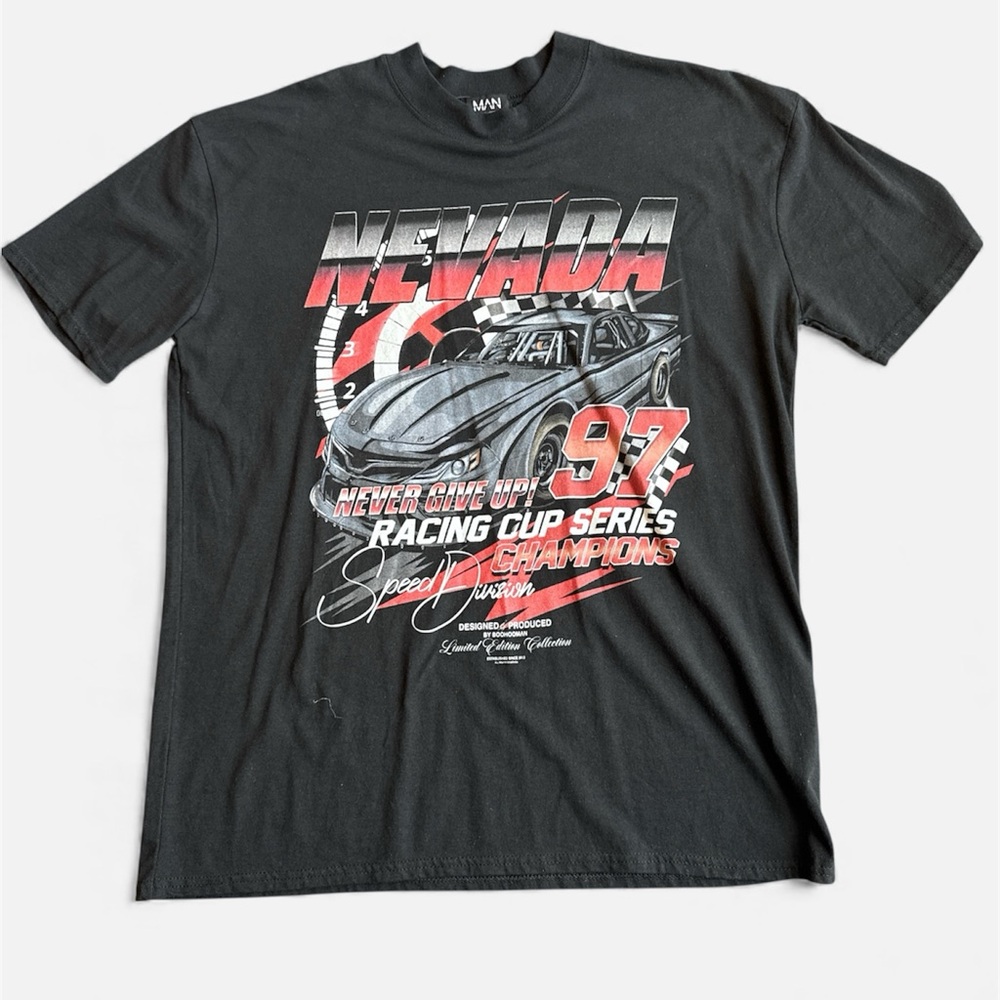 Boohoo Mens Charcoal Racing Graphic Tee